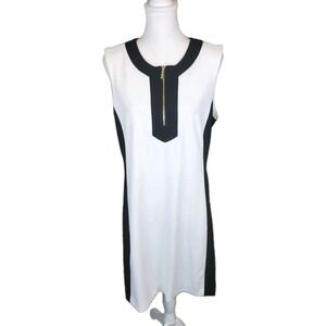 Tommy Hilfiger Womens Black White Sheath Dress 14 Gold Zip‎ Classic Career